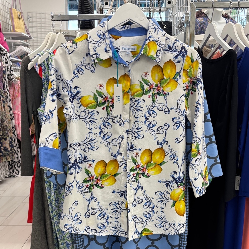 Elegant Lemon Print Button-Down Shirt